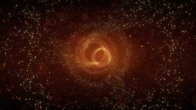 A swirling vortex of glowing cosmic dust and stars around a black hole in deep space, representing a gravitational anomaly
