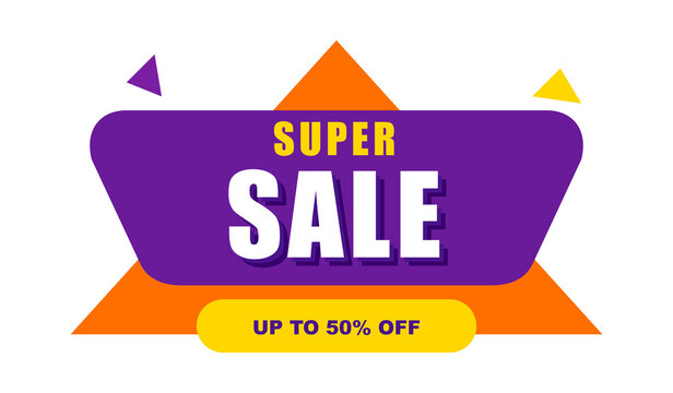 Super sale banner with purple and orange accents.