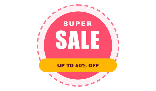 Super sale circle badge with pink and yellow colors.