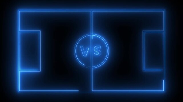 Futuristic Neon Blue Football Soccer Pitch Outline Field with Versus VS Center Symbol Concept Loop Animation Video for Esports Gaming Tournament Match Versus Screen Presentation HUD UI Motion Graphi