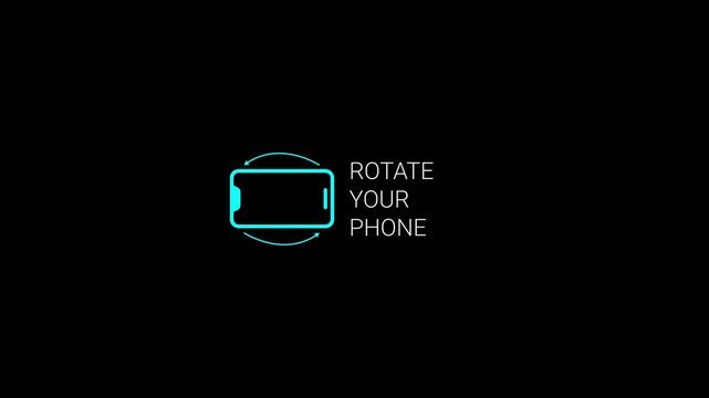 Seamless loop of glowing cyan smartphone device with rotation arrows and text for mobile UI and video games