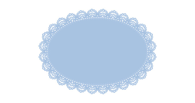 vector lace doily oval frame cutout with fan scalloped openwork border. Vintage delicate romantic element for baby shower card and coquette wedding design. hand drawn cottagecore scrapbook tag