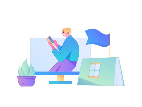 Character reading quietly vector concept operation hand drawn illustration
