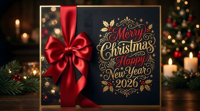A beautifully decorated christmas gift with a vibrant red bow and festive holiday cheer