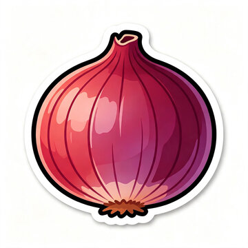 Red onion bulb sticker vector illustration isolated on white background for kitchen, restaurant menu, cooking, and healthy food design element