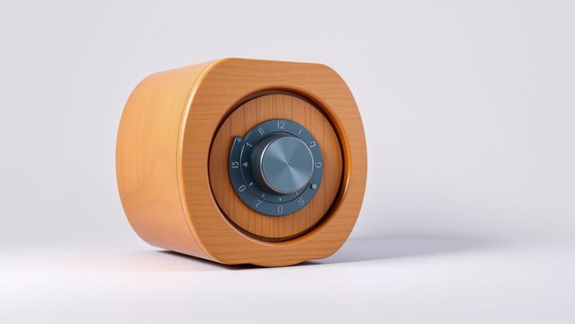 Wooden safe with circular dial lock. Minimalist design, studio lighting, simple background. Security object, protection concept.