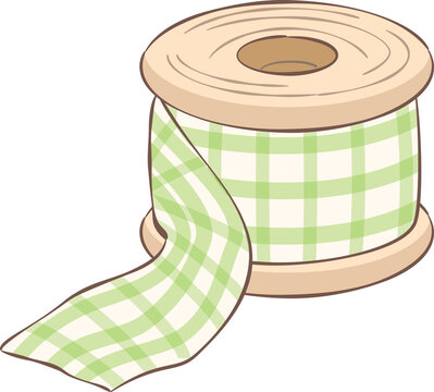 Spool of Green Gingham Ribbon Illustration