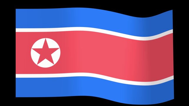 Waving flag of North Korea featuring blue, red, and white stripes with a central red star symbol