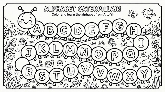 Alphabet caterpillar coloring page for kids