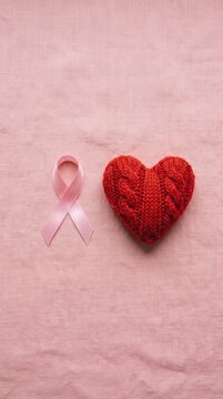 Pink Ribbon And Heart Symbolizing Breast Cancer Awareness And Hope