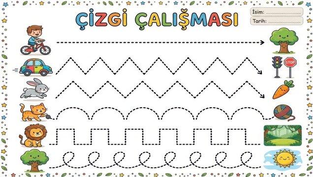 Preschool line tracing practice worksheet