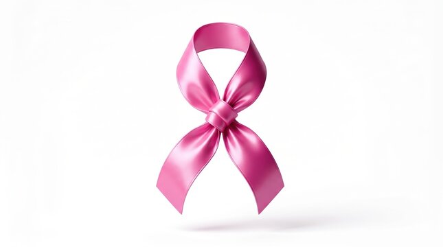 Realistic pink ribbon isolated on white background.