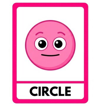 Educational flashcard featuring a cute pink circle character isolated on white background