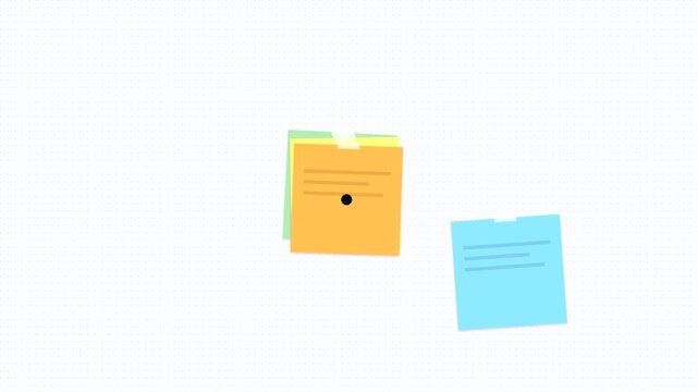 Graphic animation of sticky notes organizing on a white board