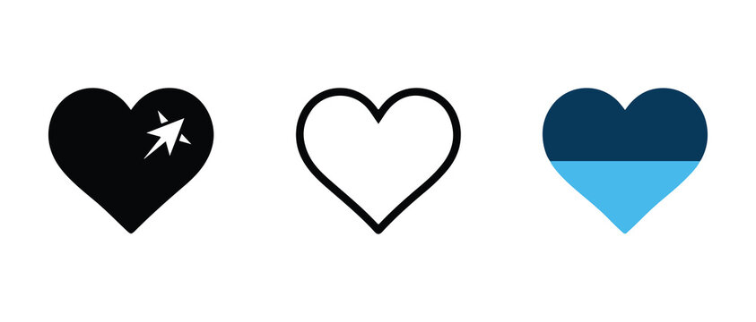 heart icons with different designs and color schemes isolated on transparent background