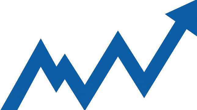 Blue zigzag rising arrow line graph icon representing financial growth trend