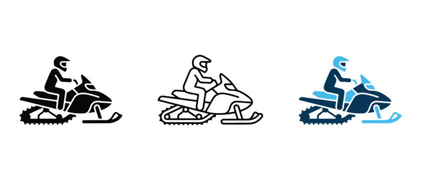 snowmobile riders in different artistic line styles isolated on transparent background