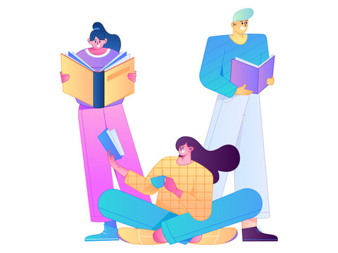 Character reading quietly vector concept operation hand drawn illustration

