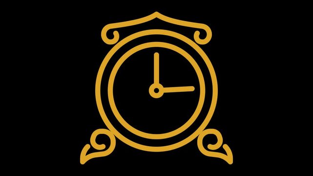 animated vintage table clock gold line art vector for video template