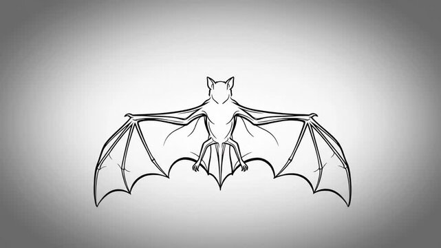 Minimalist animated bat flying with wings flapping in simple line art