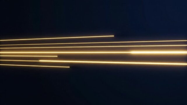 Golden glowing lines race across a dark blue background in this abstract video, suggesting high-speed data transmission and futuristic technology.