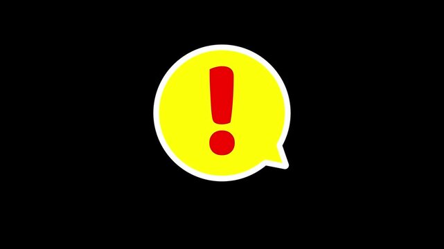 Animation exclamation sign with speech bubble message warning or danger, risk message, alert problem or red emergency notifications alert icon on transparent background alpha channel. Animated Video 4