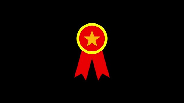 Animated quality badge and 1st place medal icon with star, award ribbon and checkmark symbol for certification and achievement on transparent background screen, 4k motion graphic