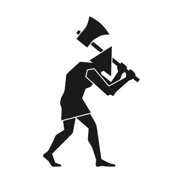 A hooded figure in a tunic holding a heavy axe over the shoulder illustration
