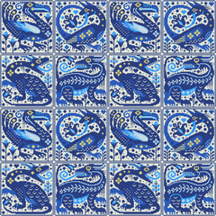 Floral Mosaic Mediterranean Tile Seamless Pattern © marinavorona