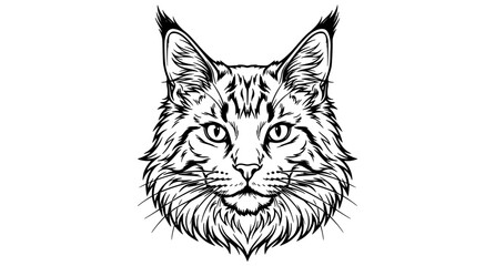 Fototapeta premium Maine Coon Longhair Cat Three Quarter Head Portrait Black White Vector