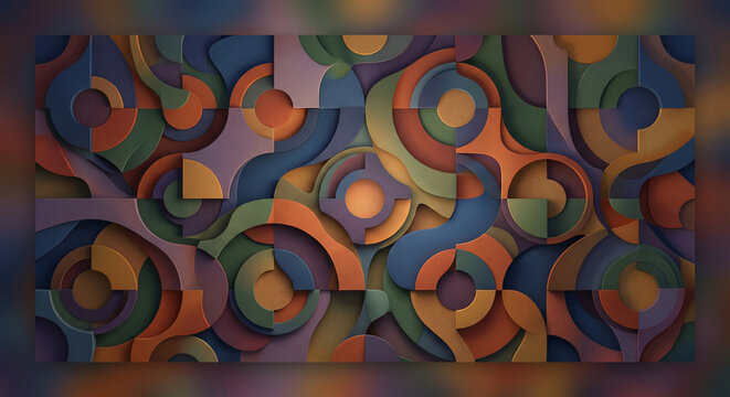 Colorful geometric abstract illustration with layered circles and arches background