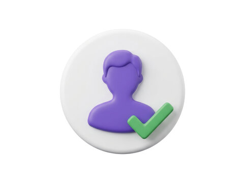 3D purple silhouette of person with green checkmark isolated on transparent background