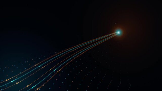 Futuristic Fiber Optic Particle Lines Converging to Bright Glowing Digital Light Data Stream Loop