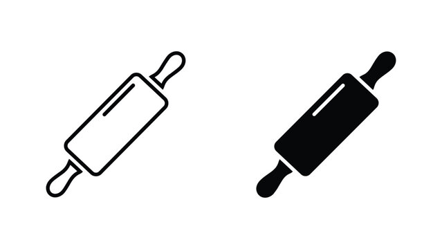 Wooden rolling pin vector icon set outline and solid baking graphic