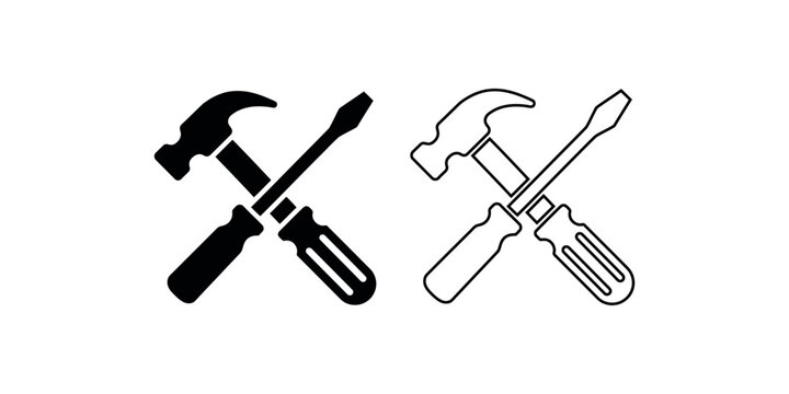 Crossed hammer and screwdriver tools icon
