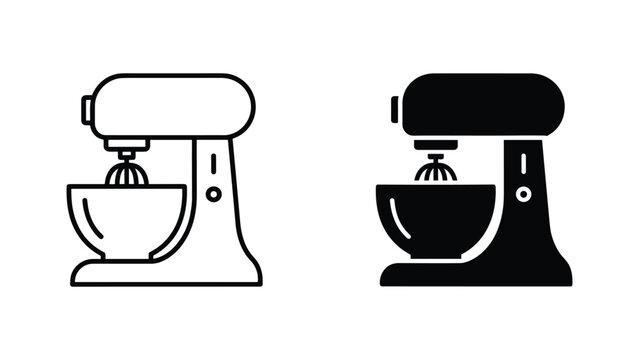 Stand mixer vector icon set outline and solid kitchen appliance graphic