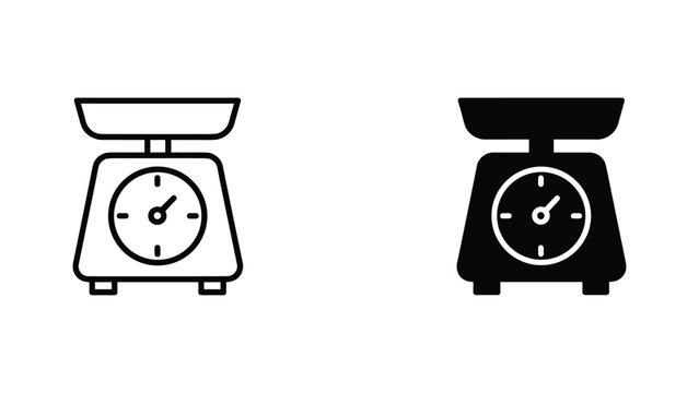 Kitchen scale icon vector graphic in outline and glyph styles