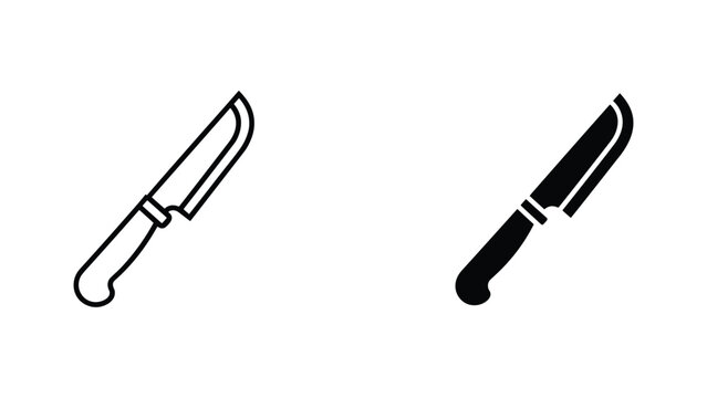 Kitchen knife icon vector set showing outline and silhouette art