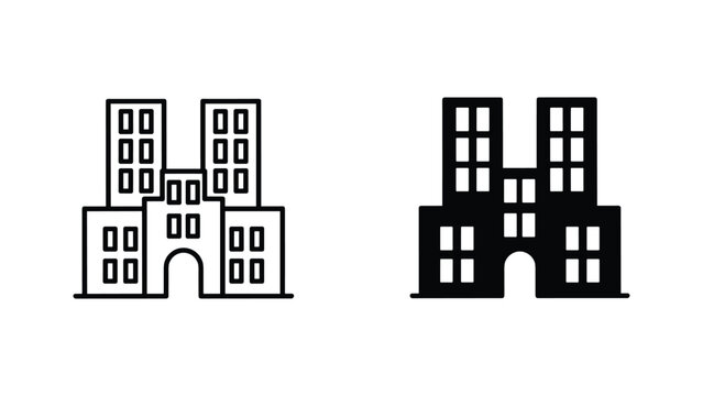 Institutional building vector icon set featuring a grand civic architectural complex