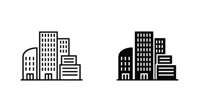 Mixed architecture city vector icon set highlighting diverse commercial properties