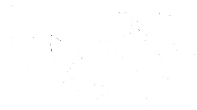 Animation cinematic film dust and heavy grain texture overlay white background. vintage film grain texture with light scratches 4k loopable overlay. Flim Rolling black Screen with dust and scratches.