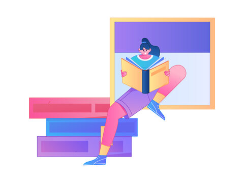 Character reading quietly vector concept operation hand drawn illustration

