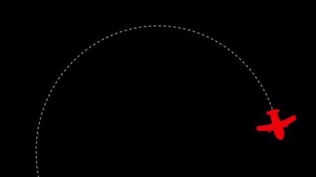 Passenger Airplane Icon Flying Along Curved Route Animation On Transparent Background - 4K Alpha Channel Video Animation for air travel, aviation, journey, route tracking, tourism, transportation, nav