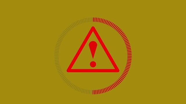 Danger Warning Triangle Icon with Animated Dashed Circle Loading Progress 4k animation..