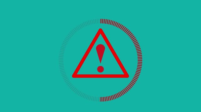 Danger Warning Triangle Icon with Animated Dashed Circle Loading Progress 4k animation..