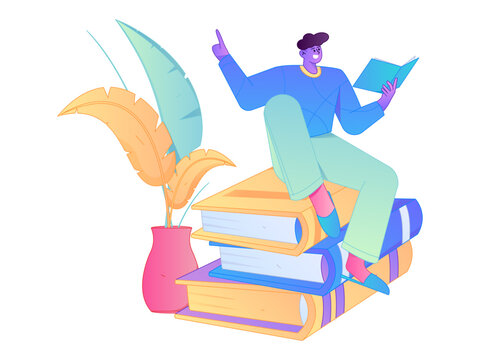 Character reading quietly vector concept operation hand drawn illustration

