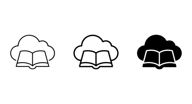 Cloud Storage Book Icons, Digital Library Symbols, Online Education Concepts, Vector Graphics