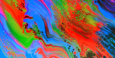Dark Aquatic Ebru Flows on Abstract Acrylic Canvas © Roman