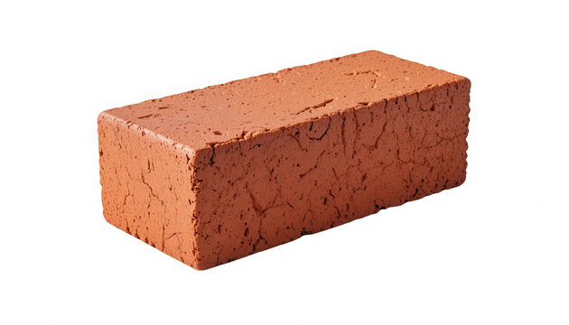 Single red clay brick block with surface isolated transparent brick on transparent background
