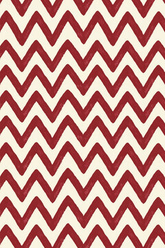 Abstract pattern features bold red hand-painted chevron stripes repeating horizontally across a warm cream background with textured brushwork.
